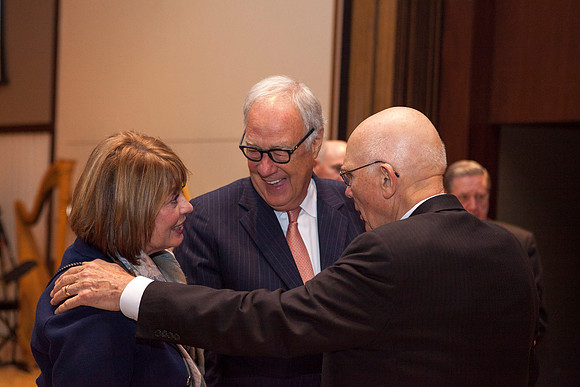Elder Dallin H. Oaks converses with some friends during the Inaugural Luncheon.