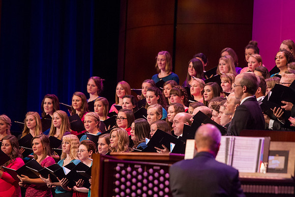 The BYU-Idaho Combined Choir sings "Jesu, Joy of Man's Desiring," during the Inauguration.