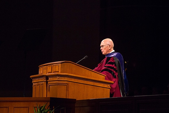 Elder Dallin H. Oaks conducts during the Inauguration held in the I-Center.