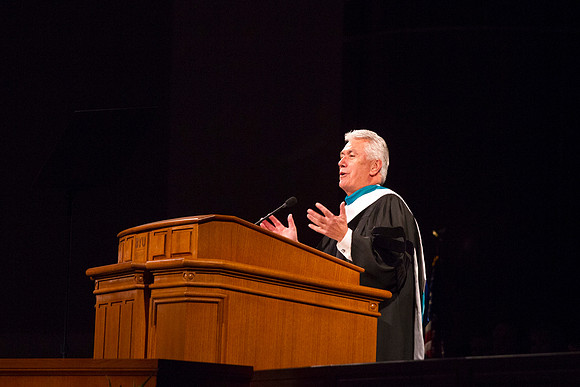 President Dieter F. Uchtdorf speaks during the Inauguration.