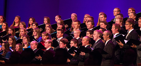 The BYU-Idaho Combined Choir sings "Come Thou Font of Every Blessing," during the Inauguration.