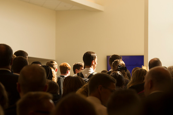 Students shuffle through the hallways of the I-Center after President Gilbert's Inauguration.