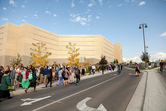 Students leave the I-Center after President Gilbert's Inauguration.