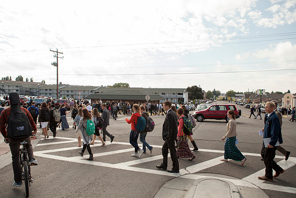 Students leave the I-Center after President Gilbert's Inauguration.