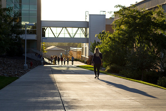 A student walks past the I-Center during I-Night.
