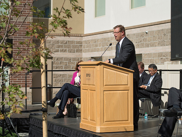 Presidnet clark G. Gilbert gave some remarks at the dedication program for the Centre Square Apatments.
