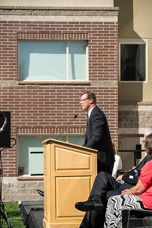 President clark G. Gilbert gave some remarks at the dedication program for the Centre Square Apartments.