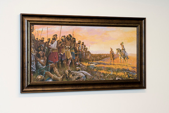 A painting depicting the Stripling Warriors Book of Mormon story.