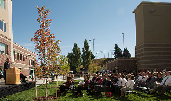 President Gilbert gives remarks at the dedication of the Center Square Apartments.