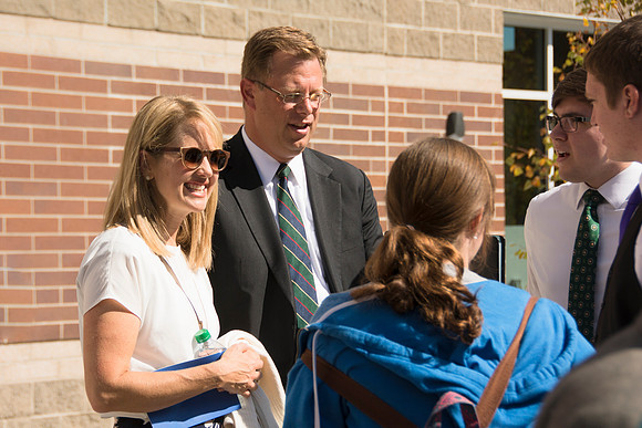 Elder James J. Hamula, of the First Quorum of the Seventy speaks, dedicates the new Center Square apartments.