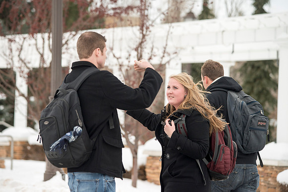 Students are welcomed back to campus during the Winter 2015 Semester on the first day back to school.