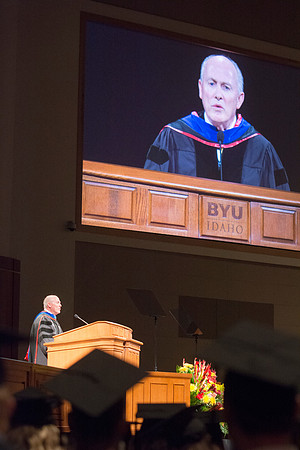 Elder Richard J. Maynes speaks to graduates of Brigham Young University-Idaho at the commencement ceremony. Photo by Ryan Chase