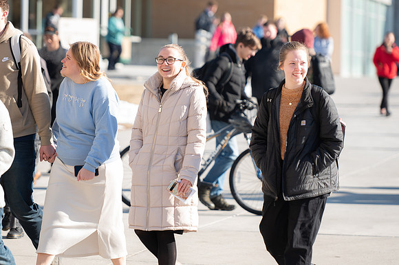 Students attend devotional with Sister Kristin M. Yee.
