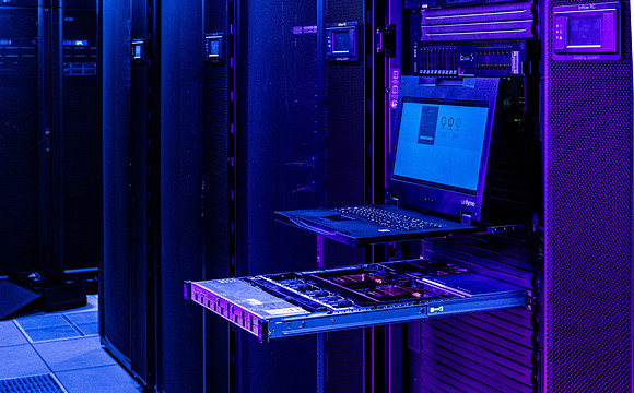 Computer Information Technology students in the server room in the Smith Building.