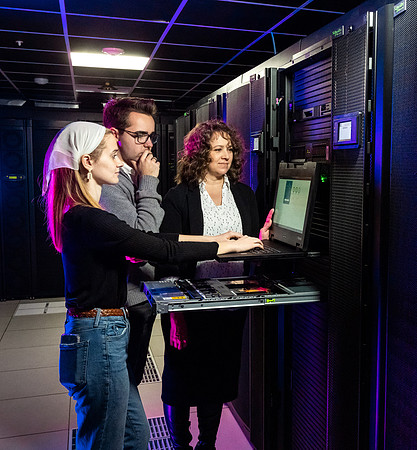 Computer Information Technology students in the server room in the Smith Building.