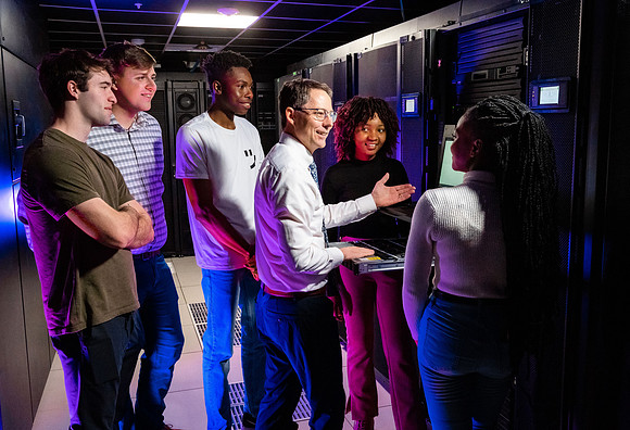 Computer Information Technology students in the server room in the Smith Building.