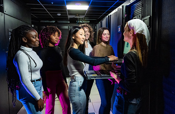 Computer Information Technology students in the server room in the Smith Building.