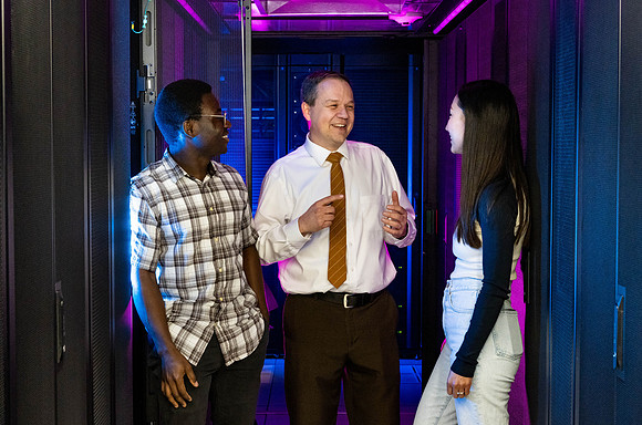 Computer Information Technology students in the server room in the Smith Building.