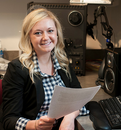 A radio station practicum student.<br/>Pictured: Chelsey Clark
