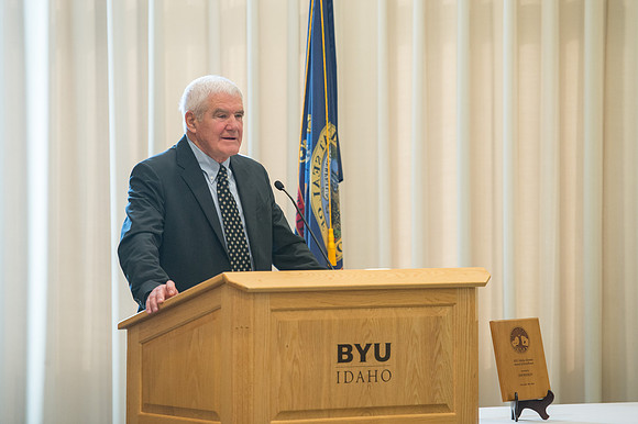 Emeritus Breakfast, Nov 2018, BYU-Idaho Alumni Award of excellence was awarded to Jon Beesley.