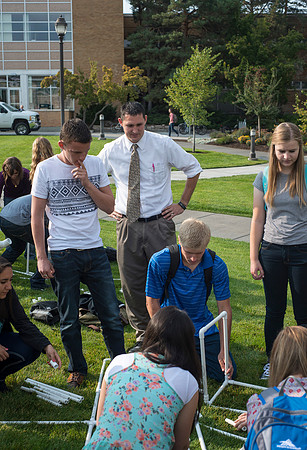 Spencer Haacke teaches a course on College Success. Students had a team building exercise.