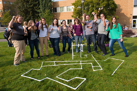Spencer Haacke teaches a course on College Success. Students had a team building exercise.