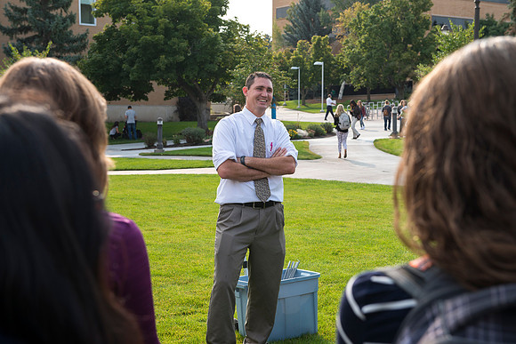 Spencer Haacke teaches a course on College Success. Students had a team building exercise.