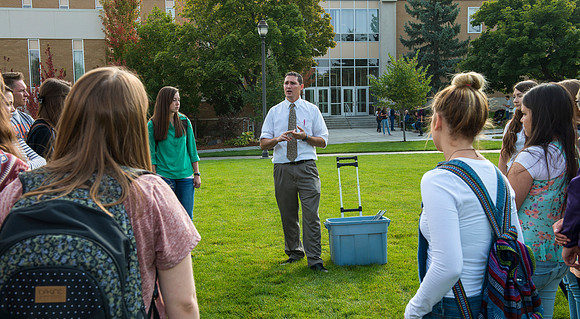 Spencer Haacke teaches a course on College Success. Students had a team building exercise.