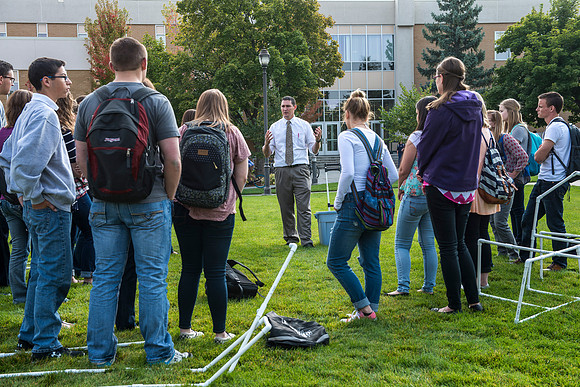 Spencer Haacke teaches a course on College Success. Students had a team building exercise.
