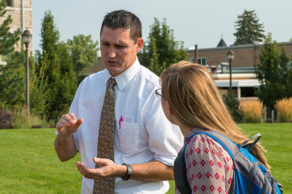 Spencer Haacke teaches a course on College Success. Students had a team building exercise.