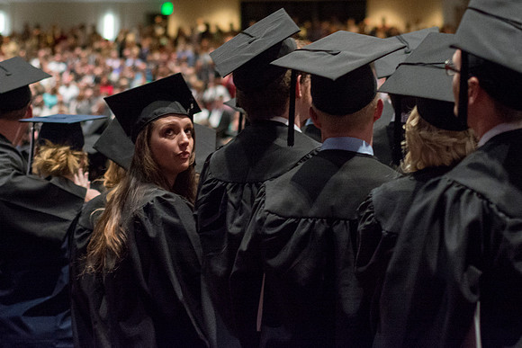 Students show their appreciation to those who supported them throughout their education at the commencement ceremony. Photo by Ryan Chase