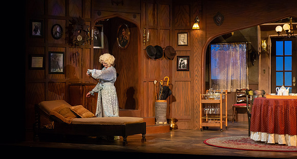 Drama dress rehearsal for the Blithe Spirit play in the Snow theater.