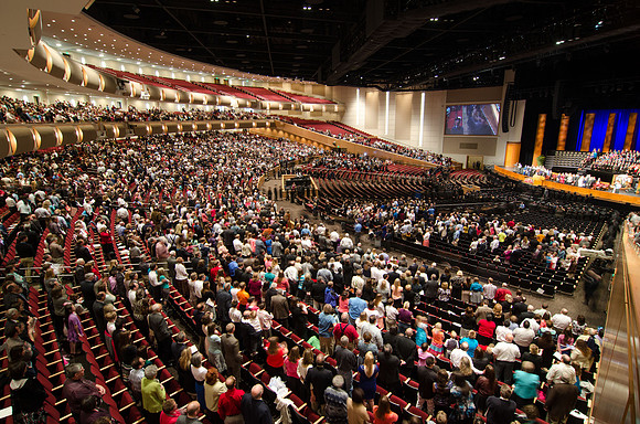 Parents and family watch as 1,881 graduates file in to the BYU-Idaho Center during the processional at  Brigham Young University-Idaho's winter 2013 commencement.