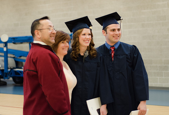 Graduates and their families between graduation ceremonies, Winter 2013
