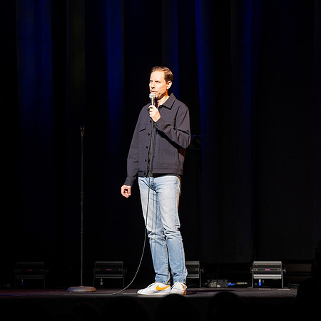 Ryan Hamilton performs a stand-up routine at the BYU-Idaho I-Center.