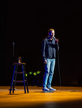 Ryan Hamilton performs a stand-up routine at the BYU-Idaho I-Center.