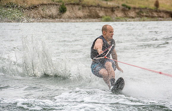 Stephen Mendenhall waterskiing at Ririe Reservoir. - Aug 2019