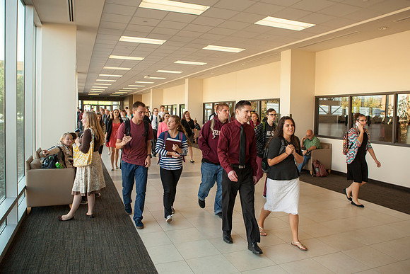 Students head towards Devotional.