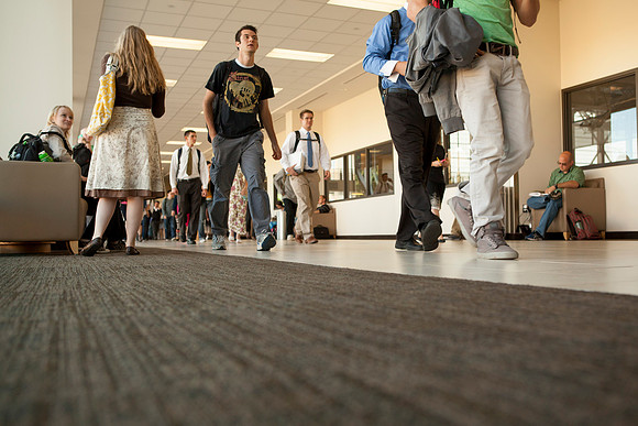 Students head towards Devotional.