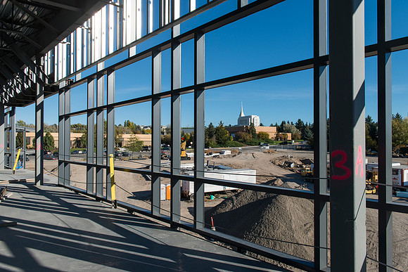 Temple view from the Science & Technology Building Construction