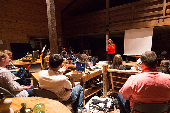Visual Communications Faculty Mentor, Caryn Esplin, takes her Comm 316 class to the Sky Mountain Lodge and teaches them ways to improve their photography.