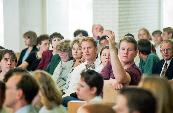 Faculty and employee meeting when the announcement was made that Ricks college would become the 4 year university Brigham Young University - Idaho.