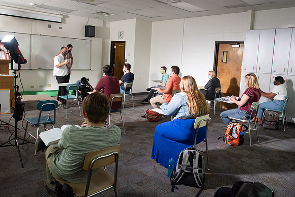 Video production of Vice President, Kelly Burgener, showing what classes will be like during Fall 2020 semester.