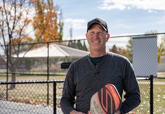 Dinking around playing pickleball for the HR Wellness Video.
