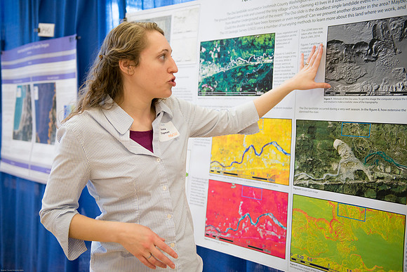 Students present their projects for the Student Research and Creative Works Conference.