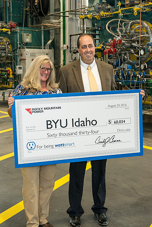 Rocky Mountain Power presents BYU-Idaho with a check for being Watt Smart. 2016