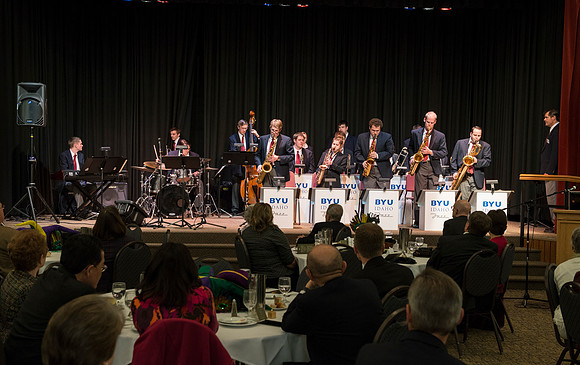 Sound Alliance Jazz Band directed Mark Watkins provides entertainment at the Snow Society Banquet.  Snow Society honors Wilson Brown for his contribution to the Arts with the Eliza R. Snow Award.