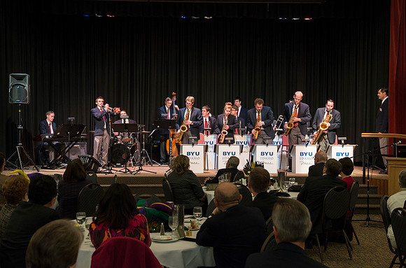 Sound Alliance Jazz Band directed Mark Watkins provides entertainment at the Snow Society Banquet.  Snow Society honors Wilson Brown for his contribution to the Arts with the Eliza R. Snow Award.
