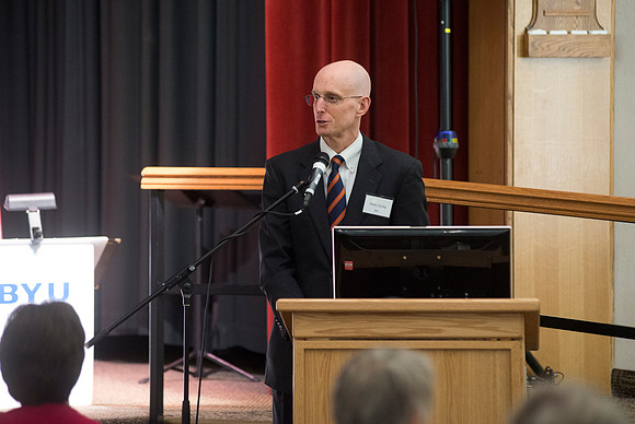 Snow Society honors Wilson Brown for his contribution to the Arts with the Eliza R. Snow Award. Henry J. Eyring, Advancement vice President gives some remarks.