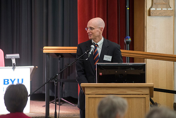 Snow Society honors Wilson Brown for his contribution to the Arts with the Eliza R. Snow Award. Henry J. Eyring, Advancement vice President gives some remarks.